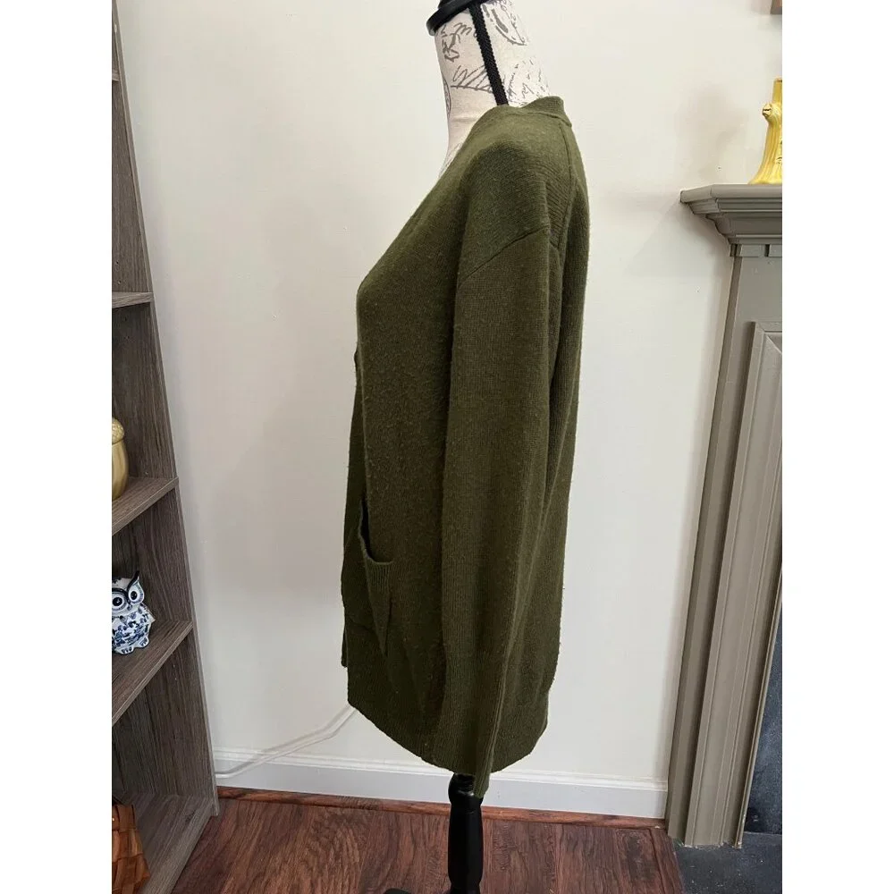 J.Crew Cardigan Green Wool Blend Button Down Oversized Pockets Women's Medium - Picture 10 of 10
